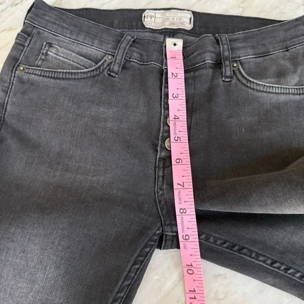 Free People Women's Black Stretch Denim Skinny Pants Jeans Size 27 raw hem